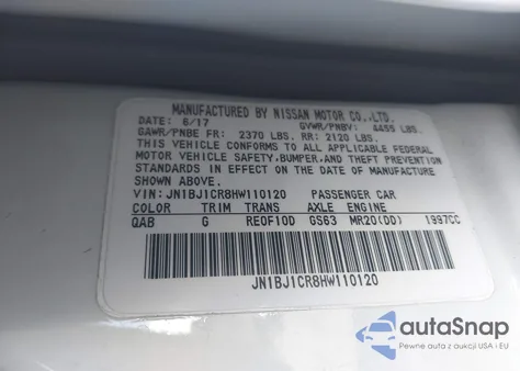 2017 Nissan Rogue Sport S z USA, uszkodzony, nr VIN JN1BJ1CR8HW110120